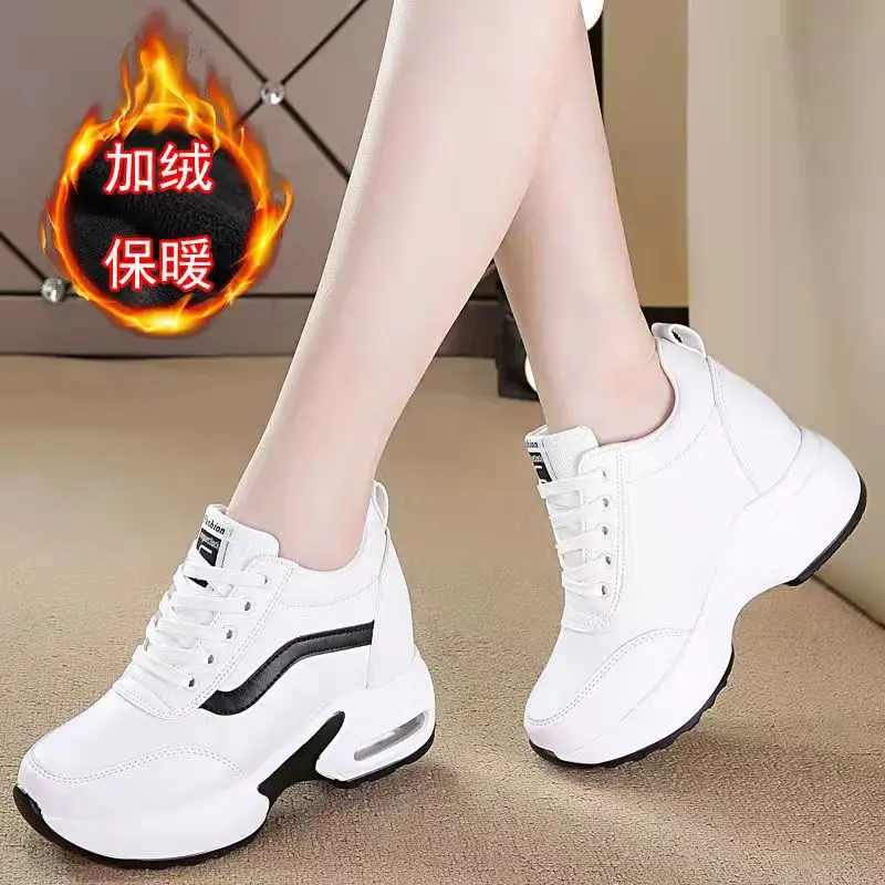 2024 Women Spring Casual Platform Shoes Fashion High Heels Woman Wedges Sneakers Shoes Increasing Outdoor White Shoes