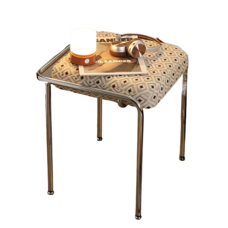Style Vanity Stool, Iron Frame Upholstered Makeup Chair, Small Space Apartment Ottoman, Multi-Functional Footrest