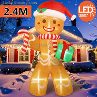 8FT/2.4M Christmas Inflatables Gingerbread Man with Gift Pack Outdoor Decorations Xmas Yard Decorations with LED Lights for Lawn