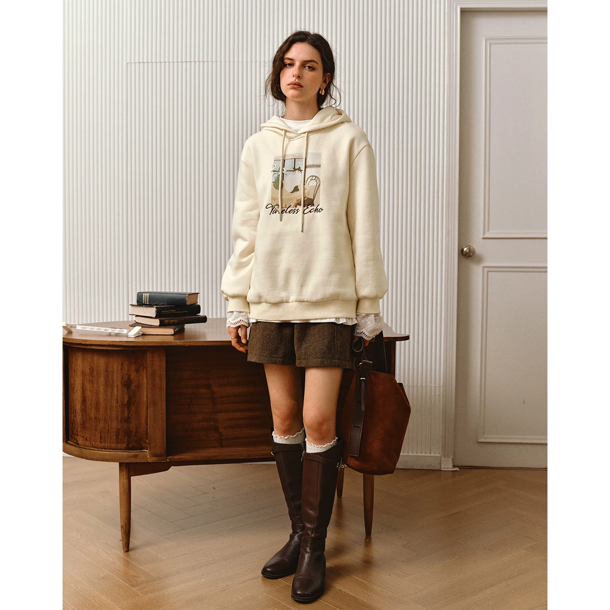 OLrain Women's Casual Hooded Sweatshirts 2025 Autumn New in Long Sleeve Loose Fun Print Tops Knitted Female Pullover O57QR001101