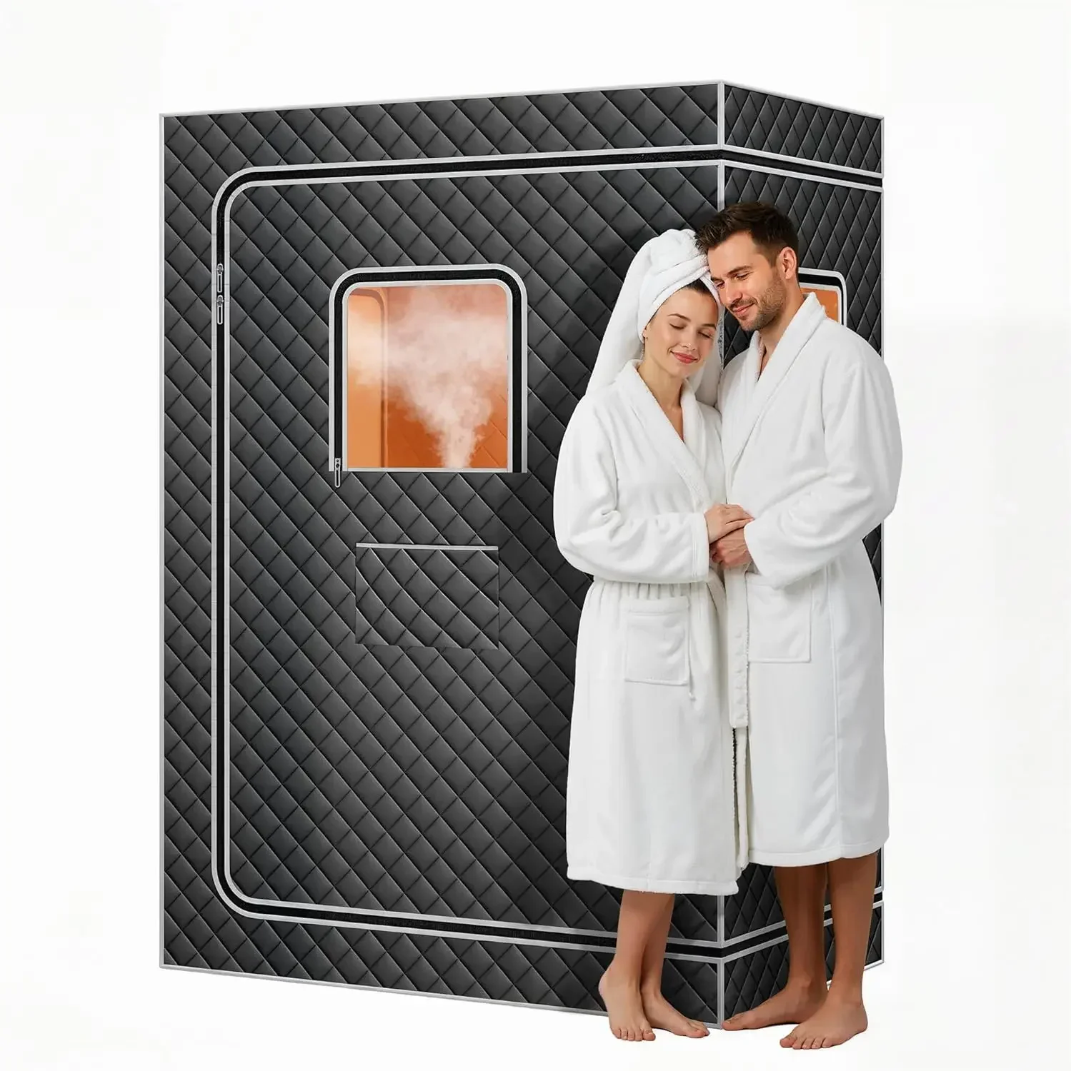 Upgraded 2 Person Sauna Box,Portable Sauna with 4L 1500W Steamer,Explosion Zroof Zip,99 Mins Timer,for Home Steam Spa（Grey）