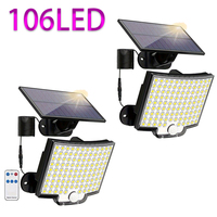 Solar Light Outdoor Waterproof 106 LEDS with Motion Sensor Floodlight Remote Control 3 Modes for Patio Garage Garden Decoration