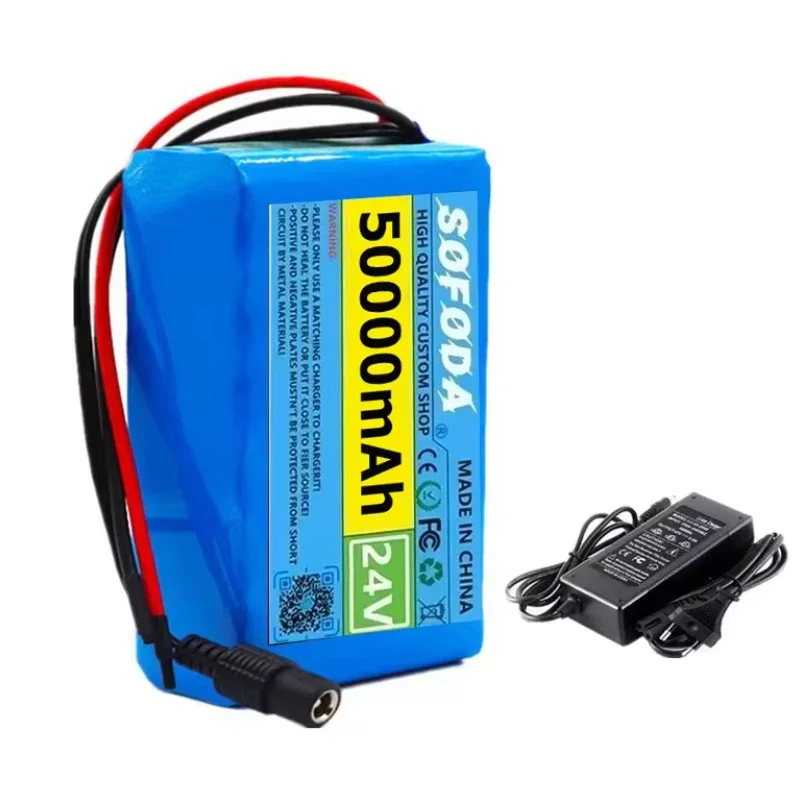 NEW 24V 6S2P 50000mAh 18650 Lithium Battery Pack 24V with BMS for Electric Bicycle Moped Optional plug + 2A charger