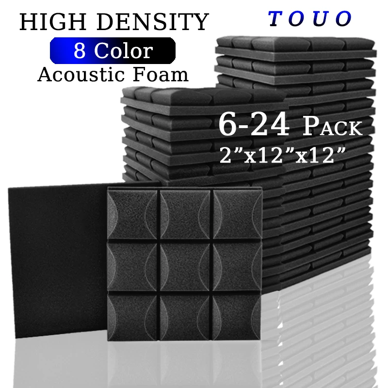 TOUO 6/12/24 Pcs Acoustic Foam Panels Studio Acoustic Sponge Sound Insulation Treatment KTV Room Wall Soundproof Foam