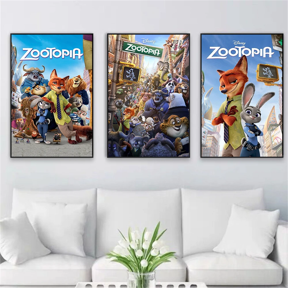 Disney Movie Zootopia Poster Disney Motivational Cartoon Wall Art Canvas Painting Prints Funny Animal Kid Bedroom Home Decor