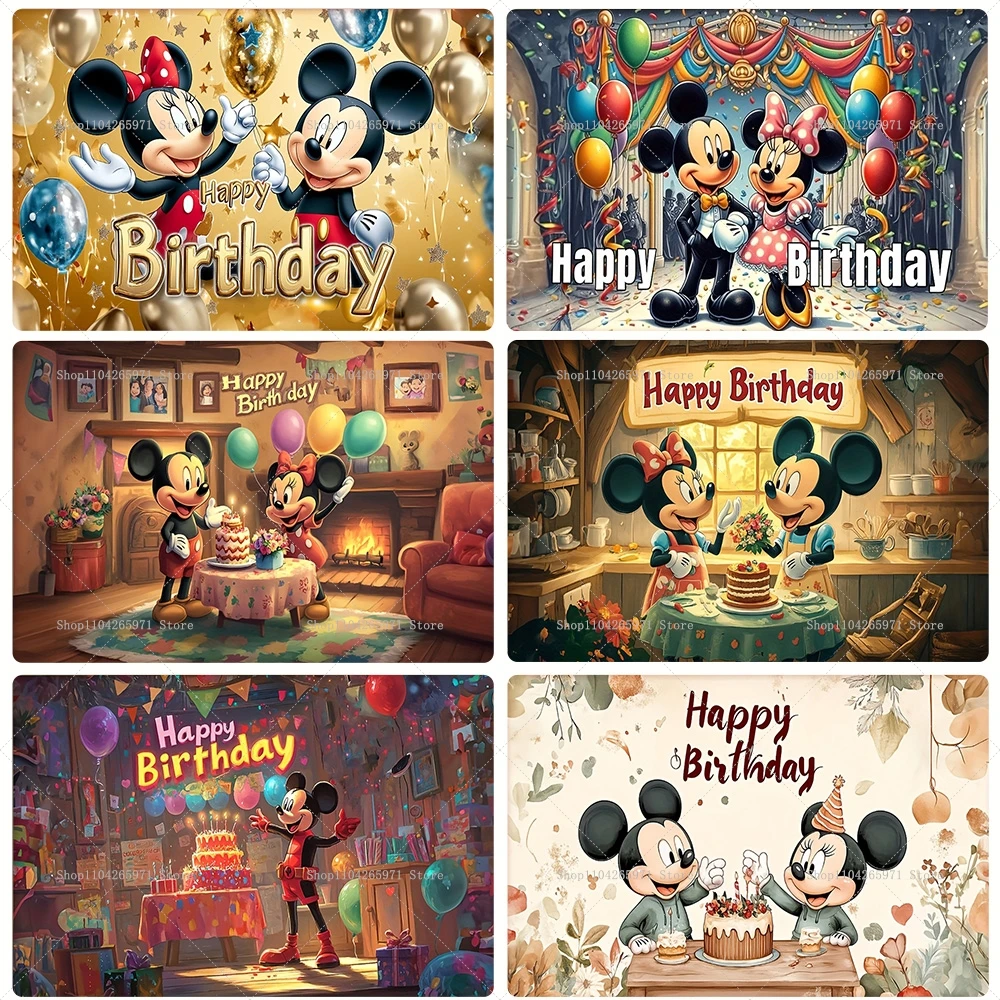 

Disney Cartoon Mickey Minnie Mickey Mouse Backdrop Children's Birthday Party Decor Baby Shower Photography Background Banner