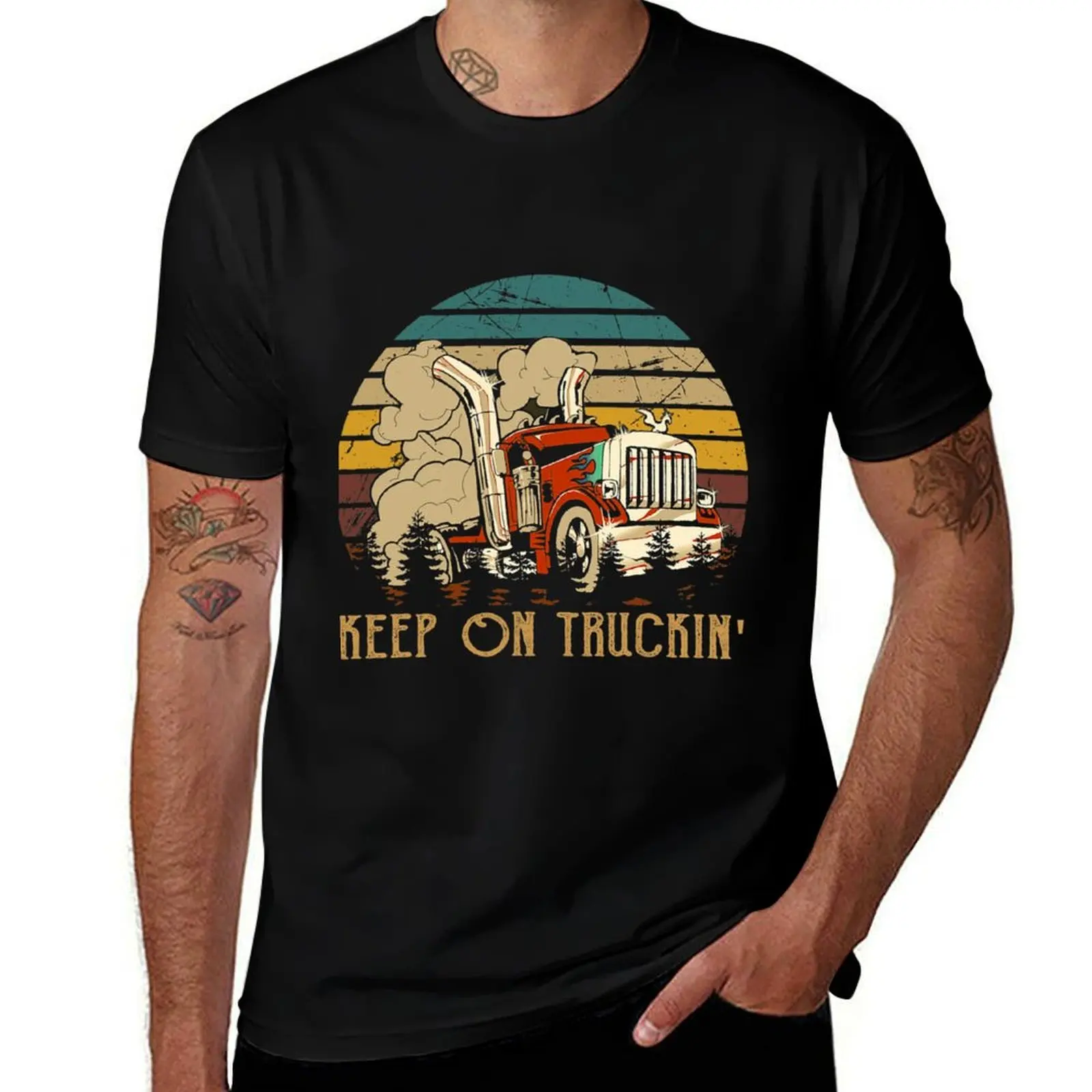 

with t shirts Throwback 70s prints graphic man T-Shirt Vintage Rock Trucking Keep Style Music t On for Cute shirts