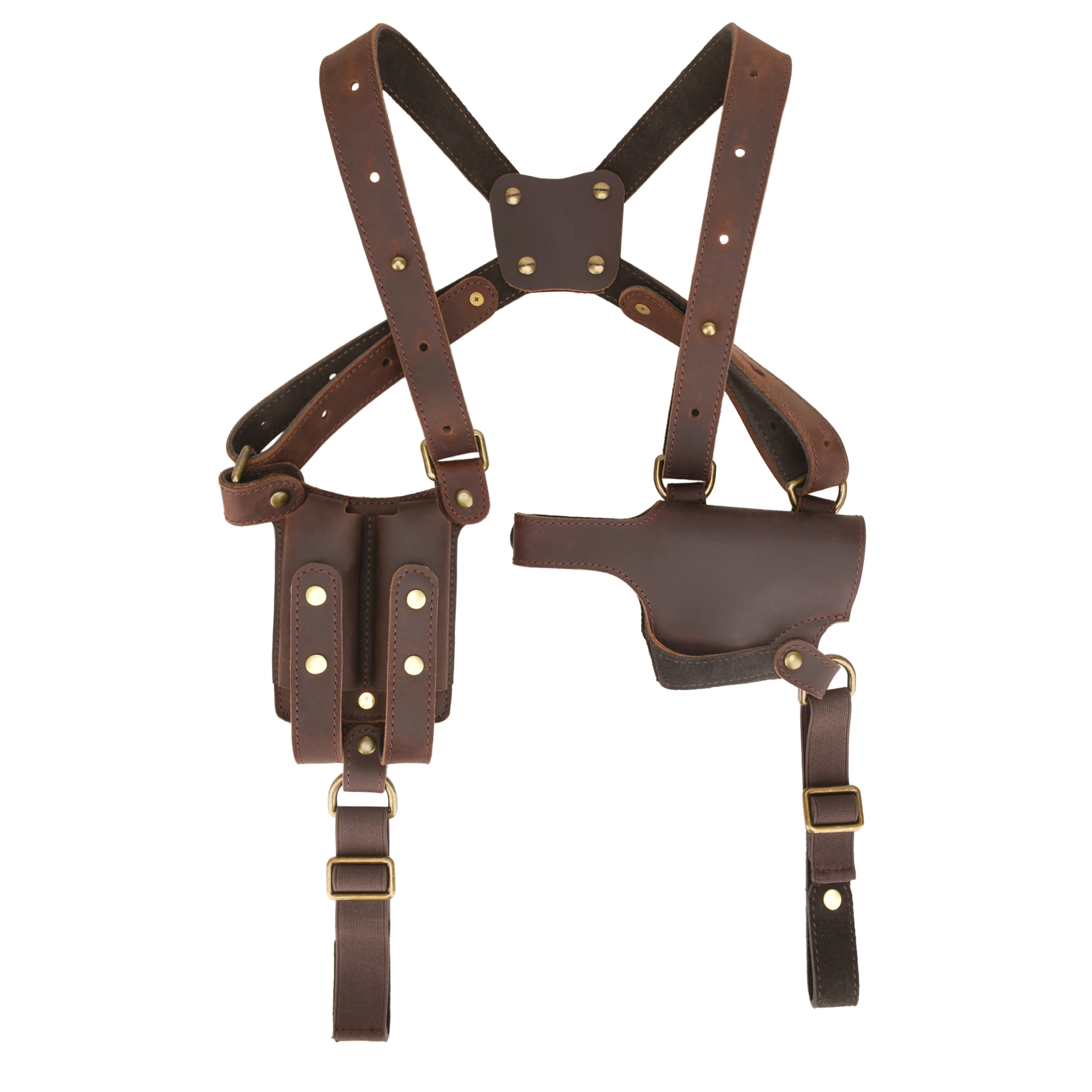 

Premium Handcrafted Genuine Leather Vertical Shoulder Holster with Double Magazine Carrier