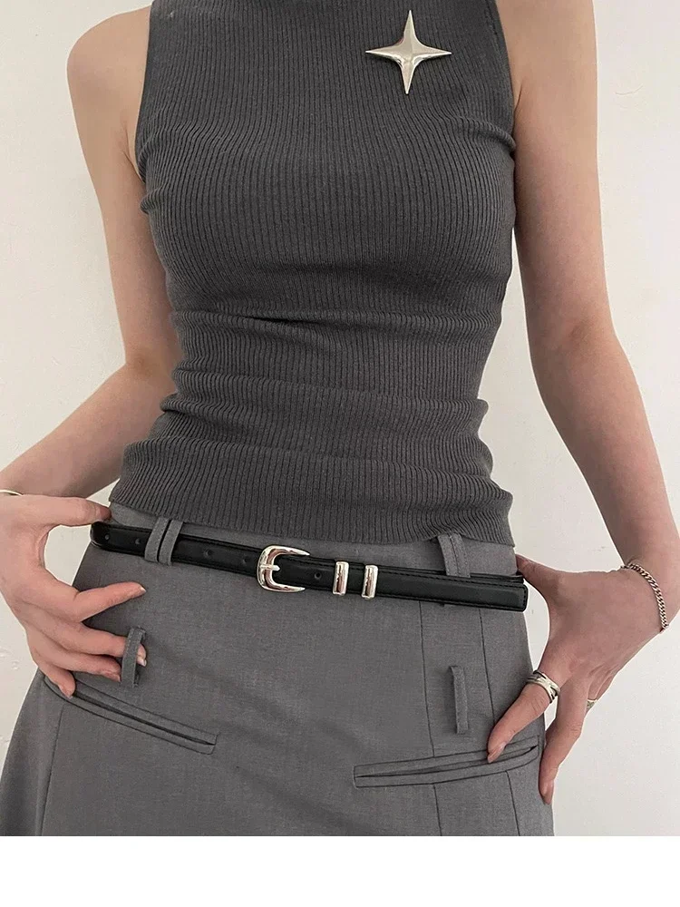 Woman\'s Fashionable Belts Black Simple Thin PU Belts Trousers Skirt Versatile Belts Student\'s Casual Belt