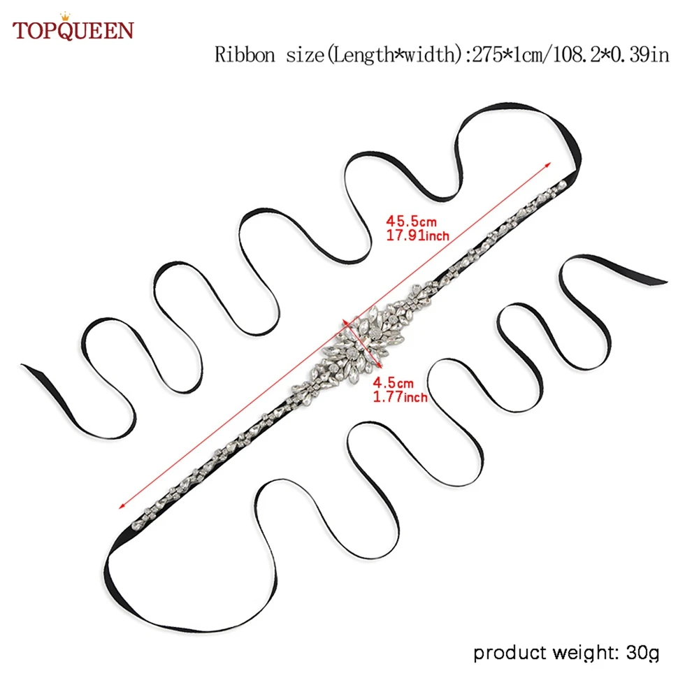 TOPQUEEN S352เงินเข็มขัด Rhinestone สำหรับงานแต่งงานผู้หญิงริบบิ้นลูกปัด Sash Party พรหมตกแต่ง Girdles