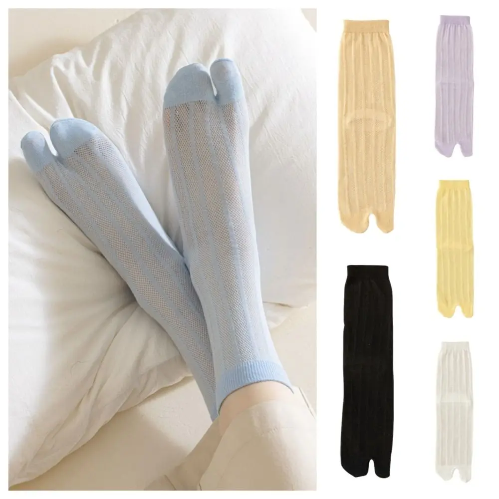 بلون الحلو اثنين تو الجوارب تنفس بسيط منتصف العجل شبكة الجوارب النساء الجوارب سبليت تو جوارب أنبوبية الصيف