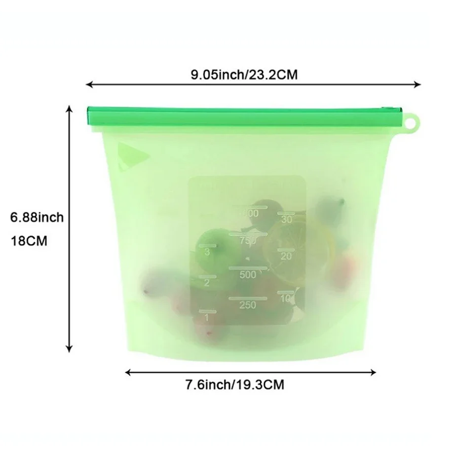 1000ml Reusable Silicone Food Grade Storage Bag Lunch Sandwich Snack Liquid Lunch Fruit Freezer Zip Seal Bags 4 Colors