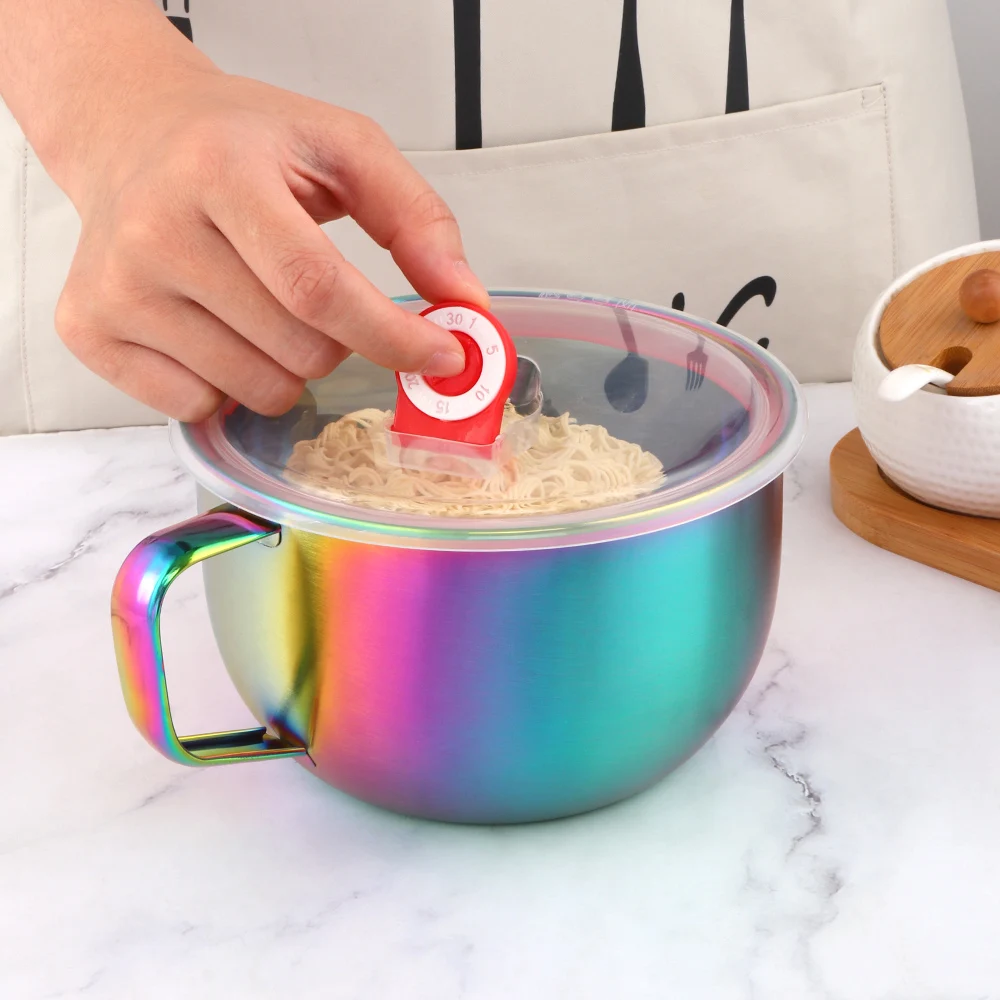 1PCS Multifunction Noodle Bowl With Handle and Spoon Salad Ice Cream Soup Instant Noodle Bowl Food Container Kitchen Tablewares
