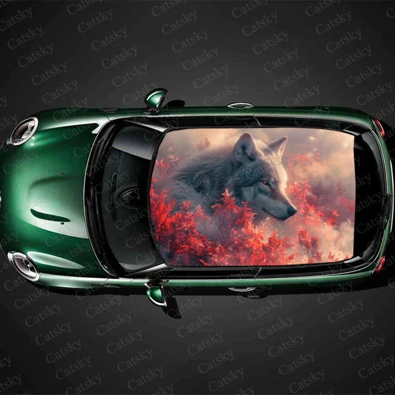 

Wolf in The Wild Car Roof Sticker Wrap Racing SUV Accessories Packaging Painted PVC Custom Car Graphic Decal