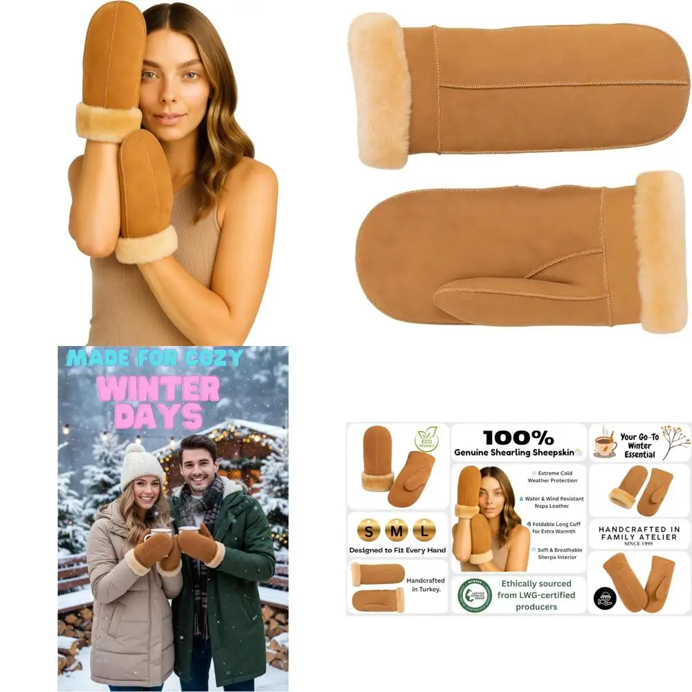 

Premium Sheepskin Fur Mittens for Women - LWG Certified, Luxurious Shearling Leather, Ideal for Cold Winter Weather
