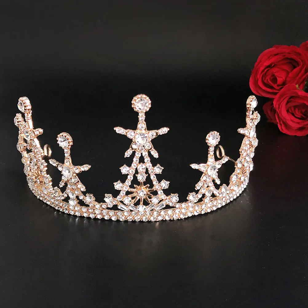 

Chic Rhinestone Star Crown Bridal Wedding Headband Delicate Bride Tiara Headwear for Wedding Banquet Party Decoration