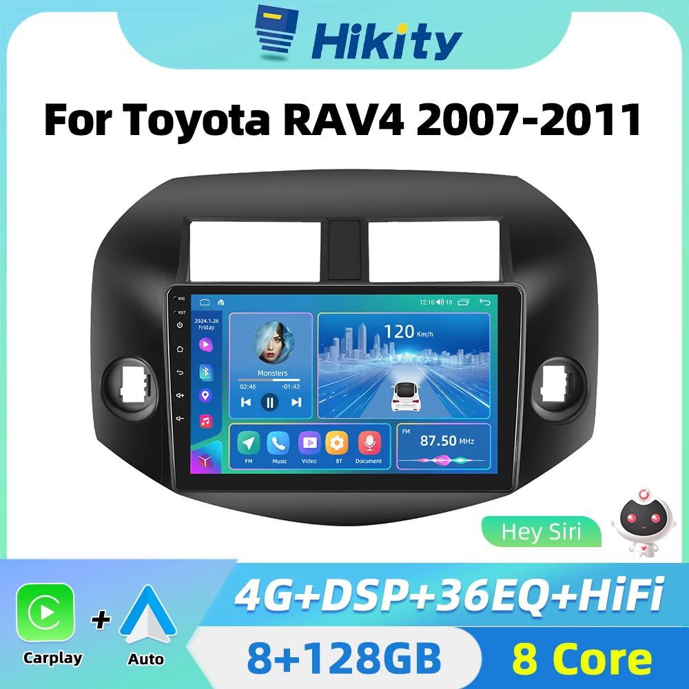 Hikity 2 din Android Car Radio Multimedia Player For Toyota RAV4 2007-2011 Carplay Auto Stereo Auto Android Navigation GPS WIFI