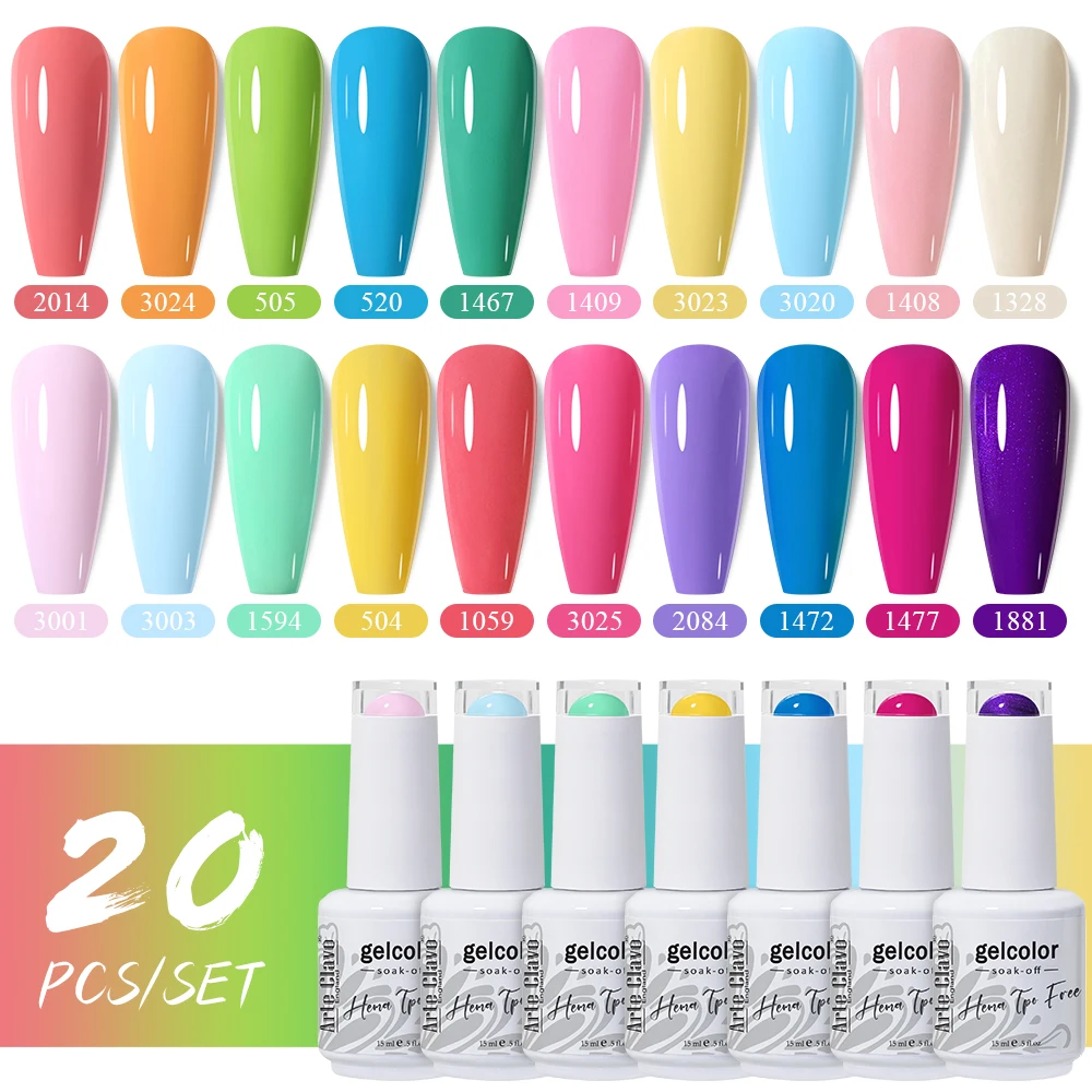 Arte Clavo 15ml 20pcs/Set Semi Permanent Gel Nail Polish UV Gel Varnishes Color Soak Off LED Red Nail Lacquer Need Base Top Coat