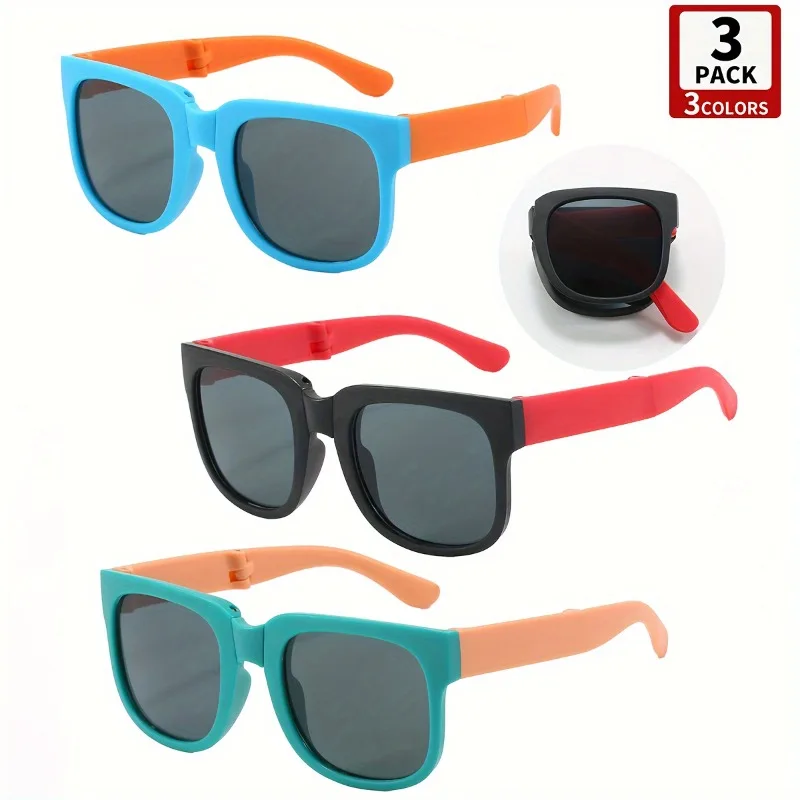 3PCS faltbare Kinder-Sonnenbrille für Jungen und Mädchen, Vintage-Sport, quadratisch, für Kinder, UV400, Outdoor-Sonnenbrille