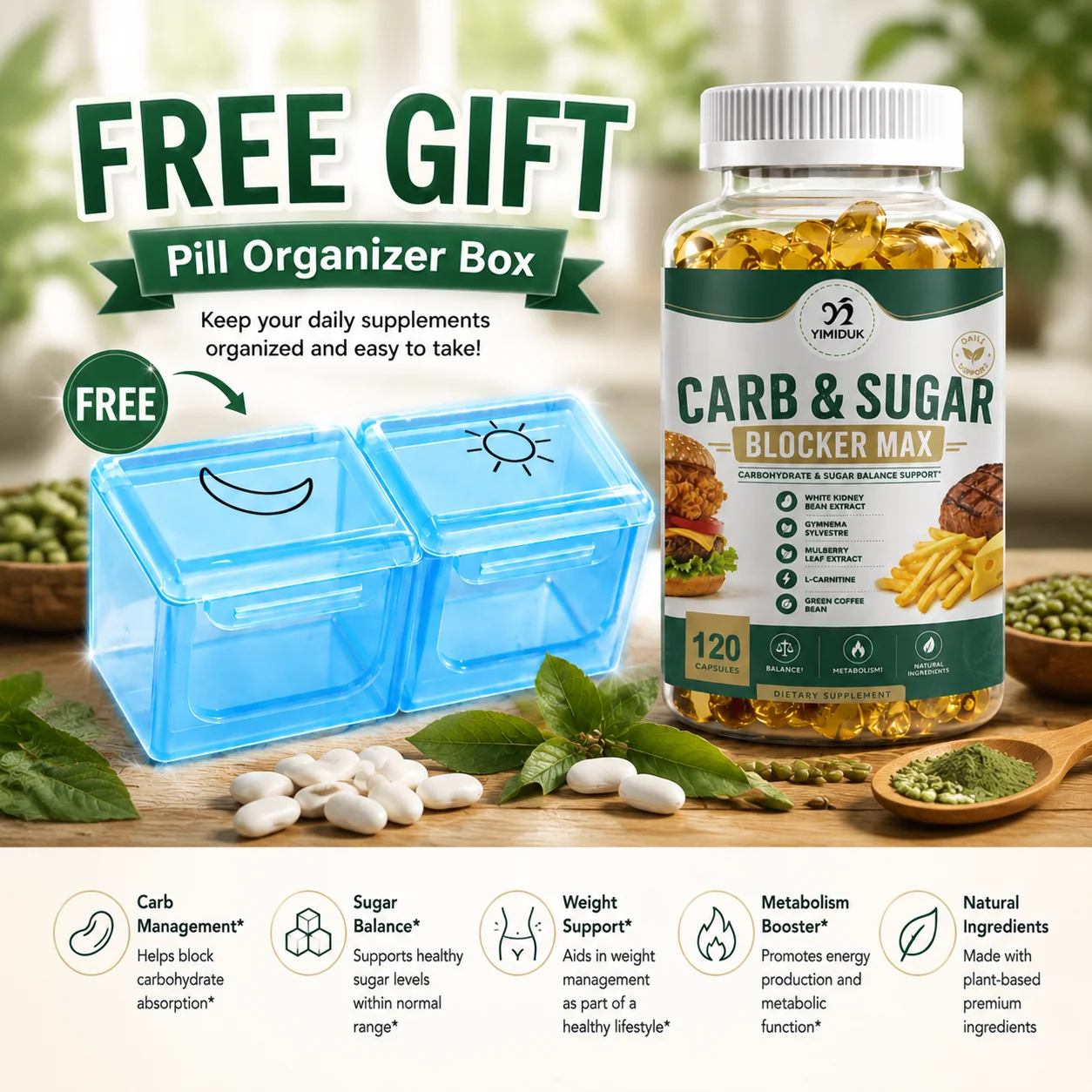 Mealtime Carb & Sugar Block Dietary Capsules, Support Block Carbohydrate Breakdown, Control Cravings & Long Term Weight Care