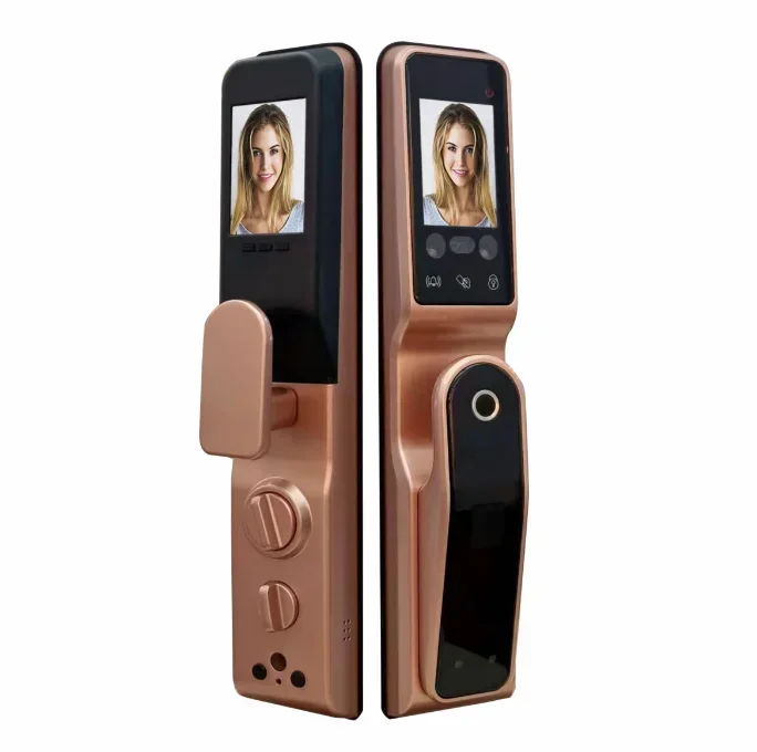 004 Tuya Wifi Fingerprint Recognition Smart Door Lock Cat Eye Automatic Face door lock with Camera Capture Function