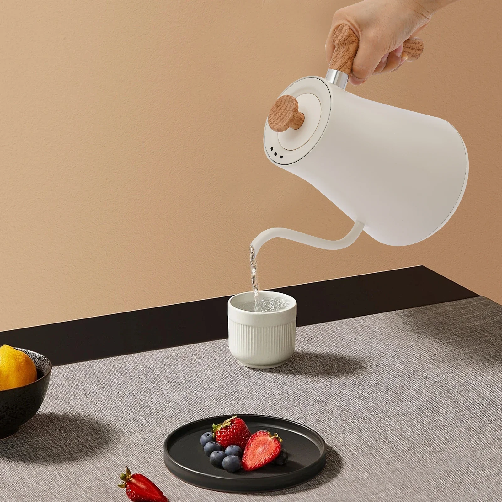 

1200W 0.9L Stainless Steel Hot Water Kettle Electric, Electric Gooseneck Kettle for Coffee & Tea with LED Display (White)