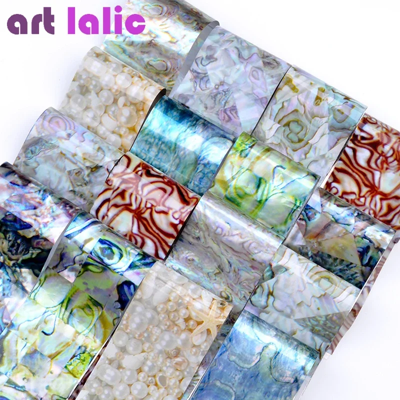 16pcs Nail Art Foil Decals Starry Marble Gradient Maze Shell Design 4x20cm DIY Creative Manicure Transfers