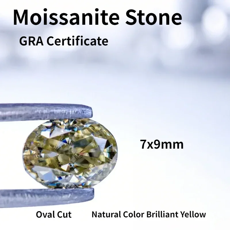 

L-Natural Color Brilliant Yellow Moissanite Stone Oval Cut Authentication Lab Artificial Gemstone For Charms Women Jewelry
