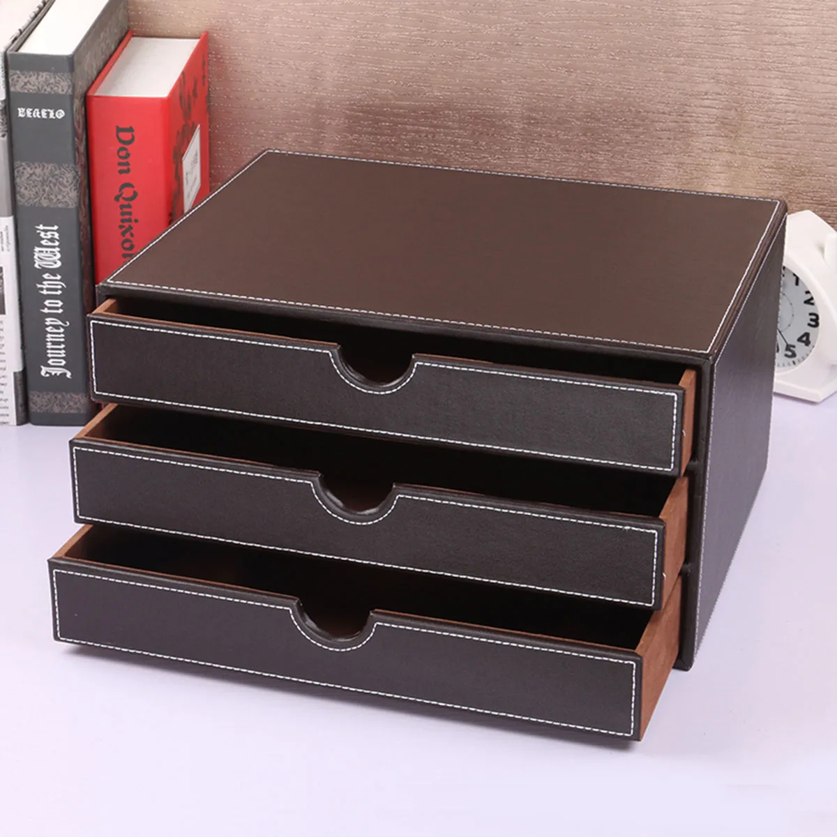 Leather Stationery Organizer Storage Boxes Desk Organizer Stand for Pens Home Office Storage Drawer Organizer for Documents Tray