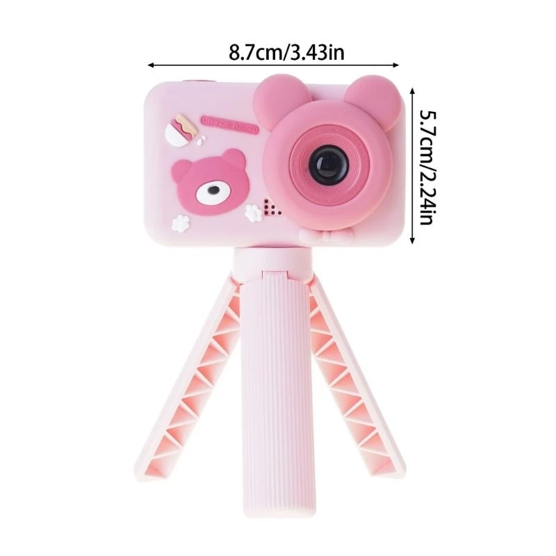 Digitalkamera für Kinder, bezauberndes Bären-Design, Doppellinse, Fotografie, abnehmbarer Ständer, einfache Schnittstelle, 15UB