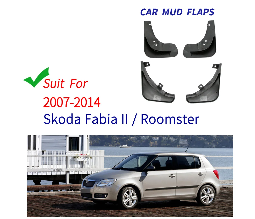 Set Molded Car Mud Flaps For Skoda Fabia 2 5J Mk2 2007-2014 Mudflaps Splash Guards Mud Flap Mudguards Fender Front Rear Styling