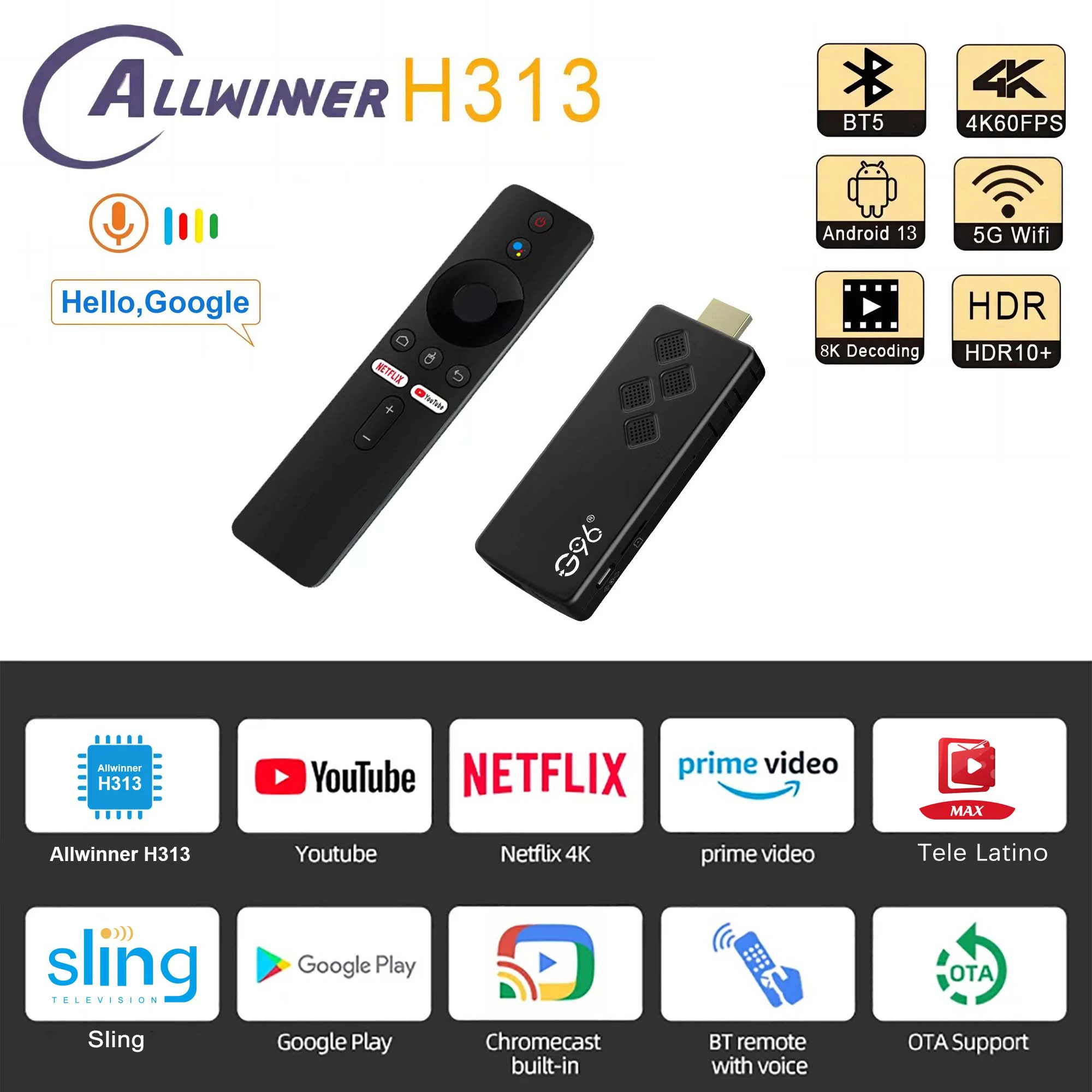 Android13 Smart TV Stick Netflix IATV Youtube Streaming Media Player 4K HDR10+ Google Assistant Dual 2.4G5GWifi MultiLanguage Q2