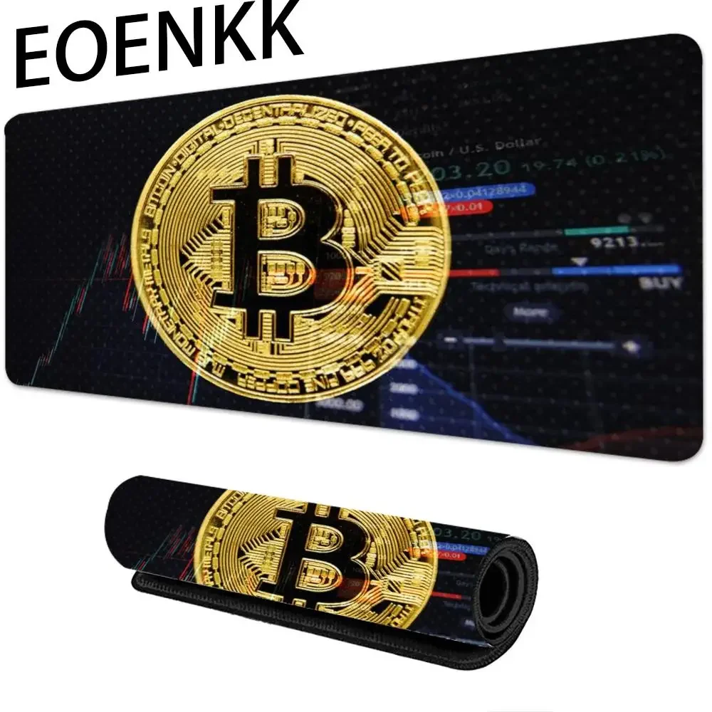 Alas Mouse Besar Bitcoin Anti-Slip dengan Tepi Jahit, Alas Meja untuk Laptop dan Gaming ​   Alas Keyboard
