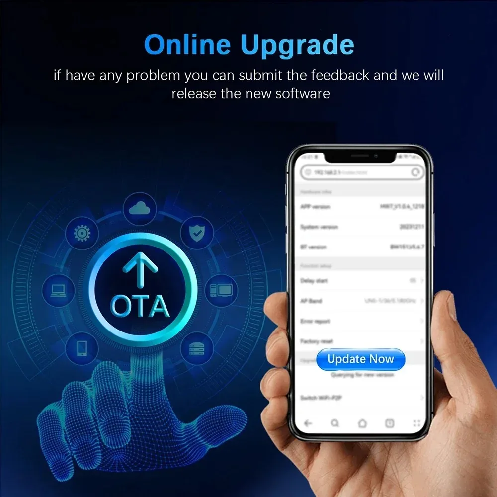 Мини-автомобильный беспроводной адаптер Carplay 2-в-1, обновление OTA, соединение запуска с нулевой задержкой, подключение к подключению к беспроводению