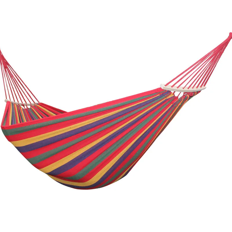 Outdoor anti rollover canvas curved wooden stick duckbill dormitory swing hammock double thick