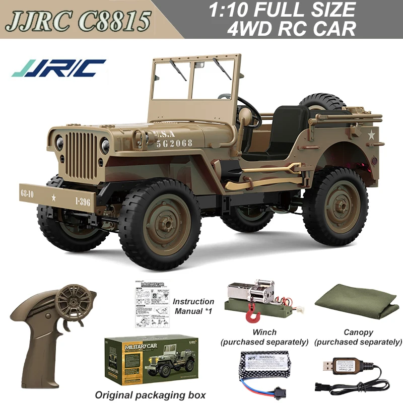 

C8815 1/10 WILLYS JEEP Радиоуправляемый автомобиль 1941 4WD RTR Гусеничный скалолазание Весы Военный 2,4G Грузовик Внедорожный автомобиль Игрушки для взрослых Подарок для детей