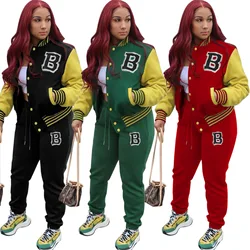 Brief Gestreepte Print Vrouwen Vallen Tweedelige Set Sweatshirt Zipp Jas Top Broek Sport Honkbal Uniform Workout Outfits