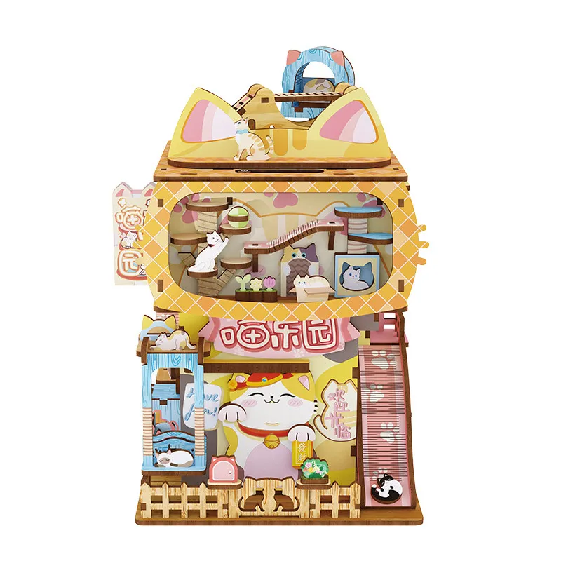 Smart Sensing Door DIY Katzenhäuschen-Bausatz mit LED-Beleuchtung, 174 Teile, Funktionaler Desktop-Aufbewahrungsorganizer Modell Kindergeschenk