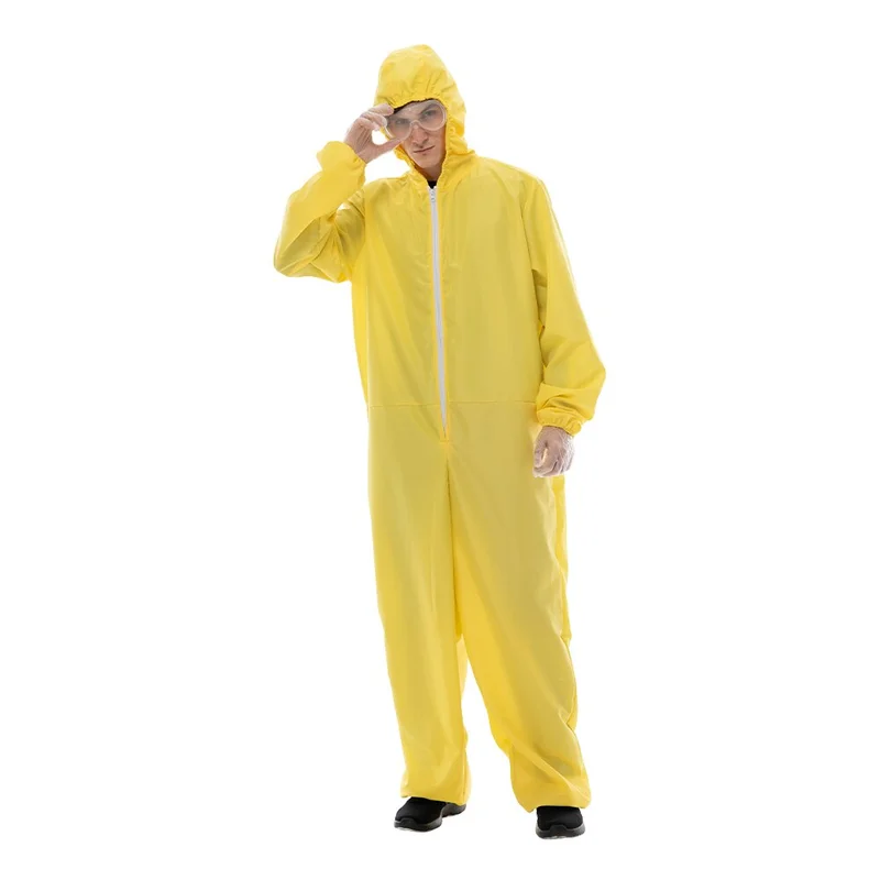 Men's Cheap Biohazard Costume Halloween with Goggles Yellow Breaking Bad Jumpsuit Carnival Easter Purim Fancy Dress