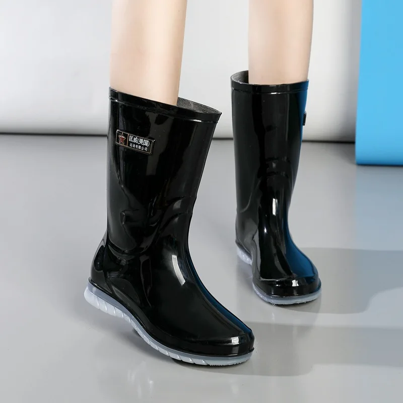 New Mid-calf Women PVC Rain Boots Waterproof Female Rainboots Slip-resistant Wellies Boots Outdoor Work Boots Water Shoes AL75