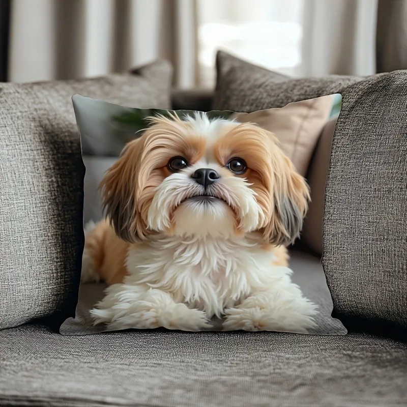 Adorable Shih Tzu-Printed Pillowcase for a Cozy Home Decor Sofa cushion cover, home room dormitory decoration, 2D printing