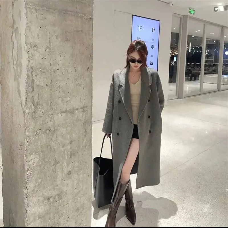 Women's Woolen Coat Medium Length Loose Thick Autumn Winter New Style Hepburn Style Elegant Small Size Jacket Outerwear