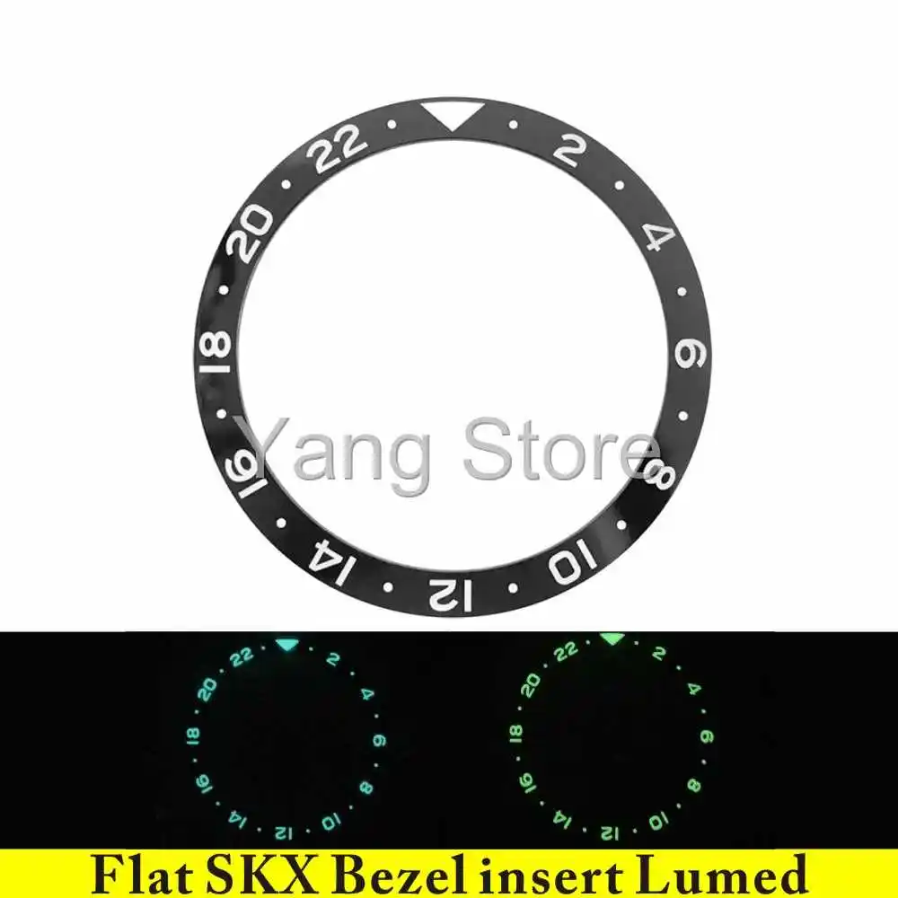 Flat GMT 24H 38mm BGW9 C3 Lume Black Ceramic Bezel Insert Watch Band Replacement for SKX007 SKX009 calibre