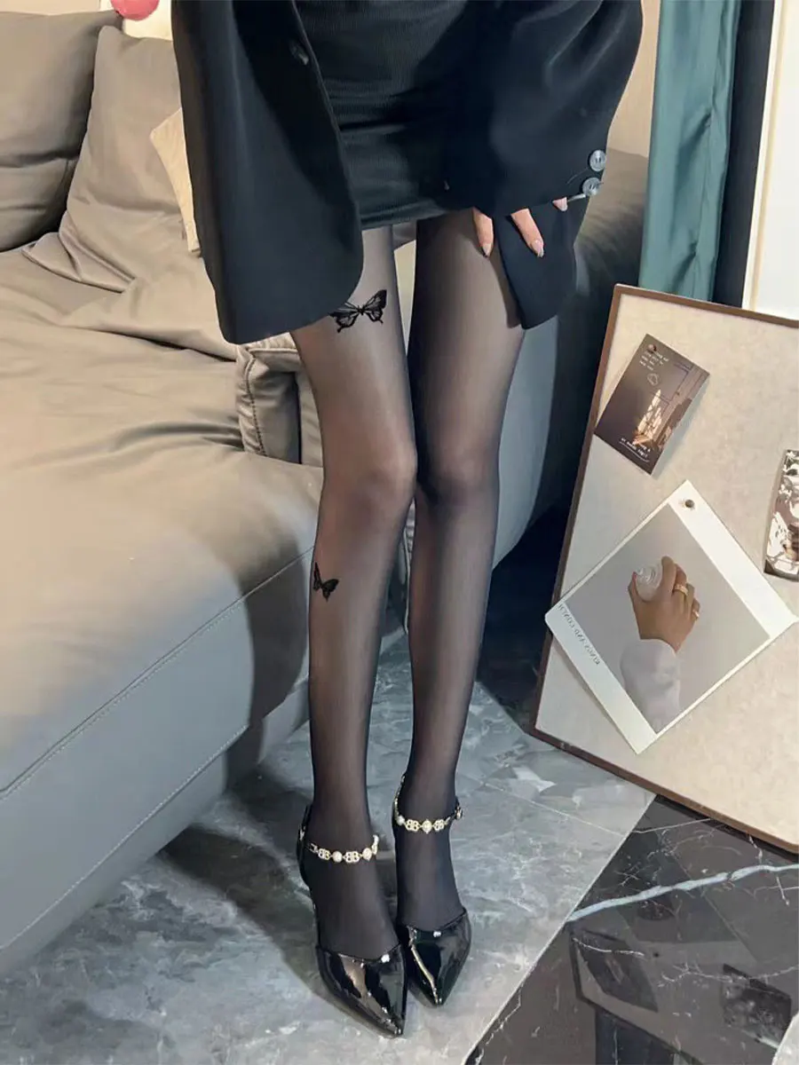 Pantyhose Women's Sexy Black Bow Printed Ultra-Thin Slim Leggings White Fashionable Simple All-Match Four Seasons Universal 1Pc