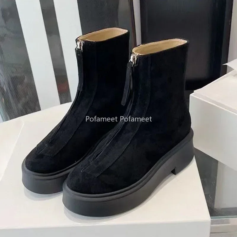 

Женские ботильоны, модные простые короткие ботинки из натуральной кожи на молнии спереди, черные, бежевые зимние ботинки челси