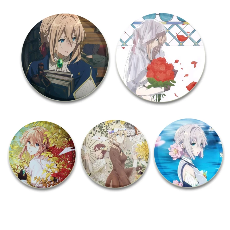 Anime Violet Evergarden Button Pins Claudia Hodgins Cartoon Badge Round DIY Creative Brooches for Backpack Accessories Gifts