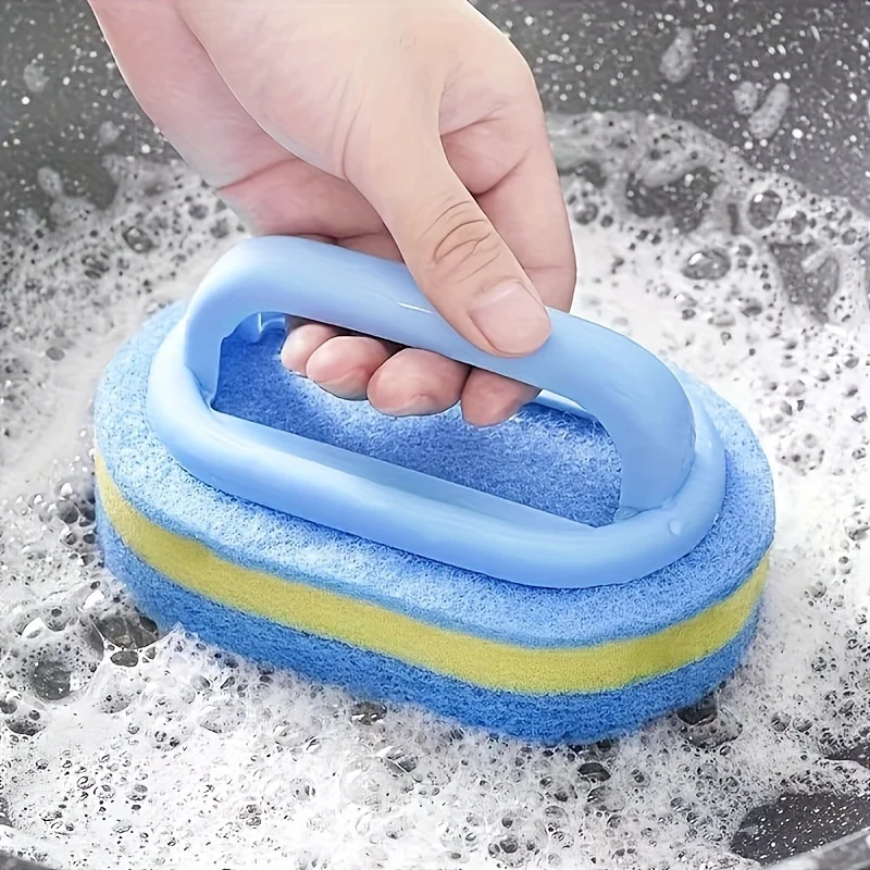 1PC Kitchen Cleaning Brush with Handle - Pot Washing Sponge High-Density Thick Scouring Pad Ceramic Tile Wall Cleaning Brush 1PC