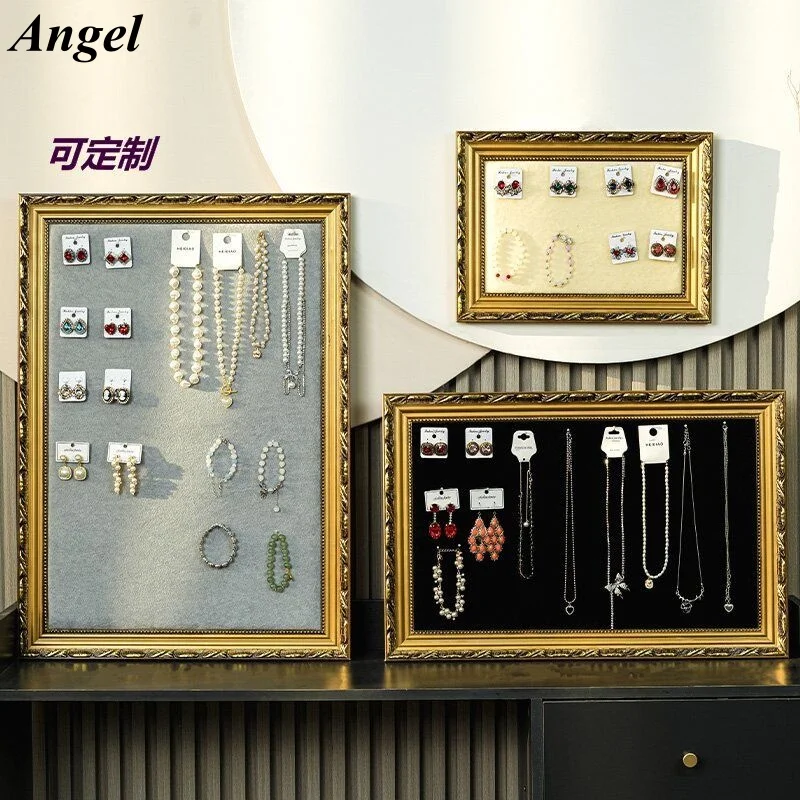 

High-End Velvet Lined Jewelry Display Frame - Punch-Free Wall Mounted Rack for Necklaces, Bracelets, Earrings & Rings