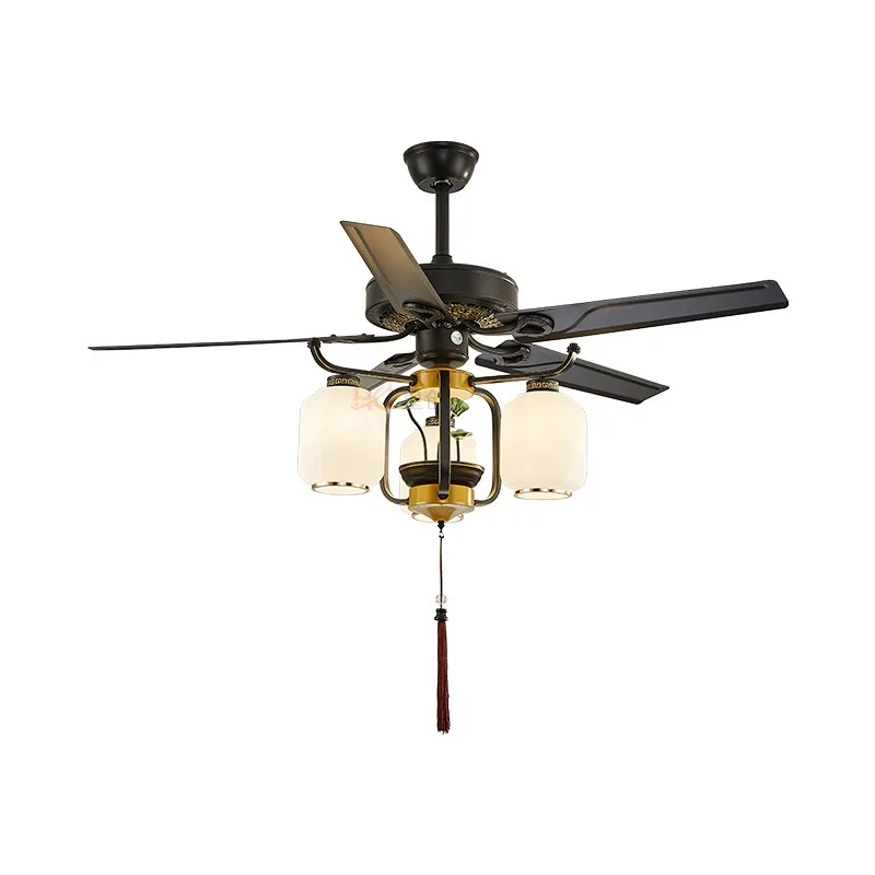 

Intelligent ceiling fan light New Chinese dining room variable frequency fan light Home living room Bedroom silent fan light