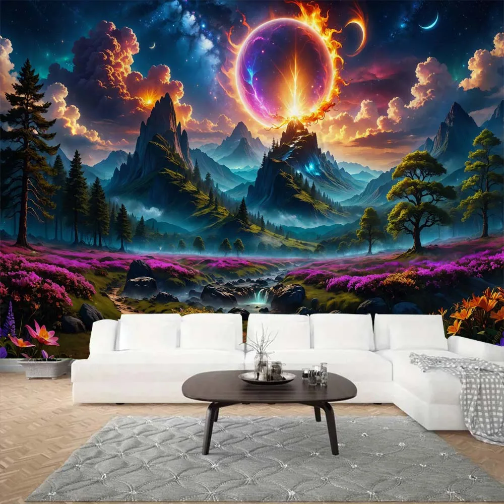 Science fiction mysterious landscape art tapestry starry sky wall hanging hippie psychedelic home decoration background cloth